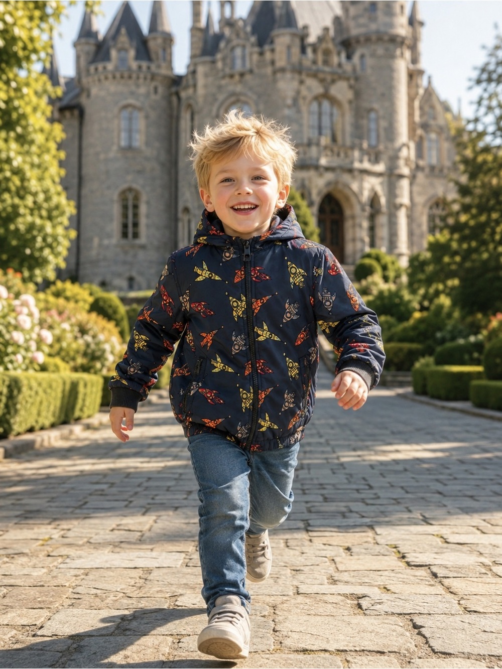 ✨Authentic “Stella McCartney“ Kids Navy Rocket-Print Hooded Puffer 4T-5T